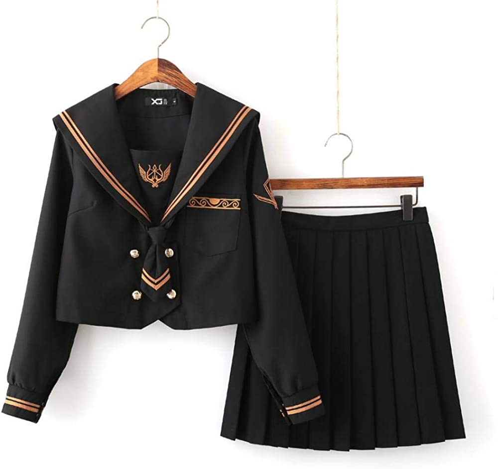 コスチューム セーラー服 3点セット 制服 学生服 黒 半袖 長袖 JK制服 女子制服 女子高校生