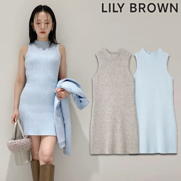 【SALE60%OFF】【即納】 リリー ブラウン LILY BROWN ドレス ハイネックミニニットワンピース ミニ丈 ノースリーブ lwno251054