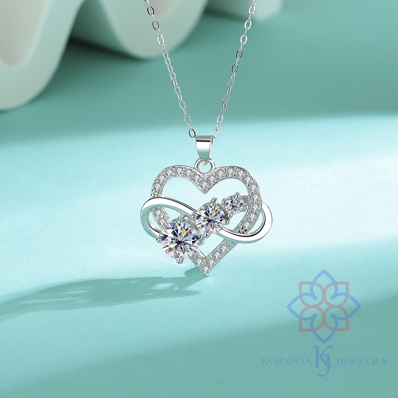 ハート ネックレス モアサナイト 1.6ct レディース アクセサリー メビウスの帯 シルバー925 ジュエリー 誕生日 女友達 ギフト バレンタイン 人気 オープンハート 記念日 金属アレルギー