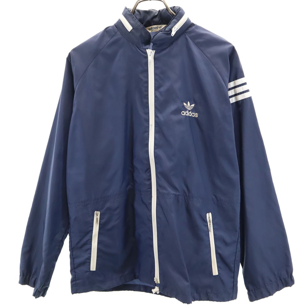 70s 80s ヴィンテージ デサント製 トレフォイルロゴ ナイロンジャケット M ネイビー フード有り メンズ