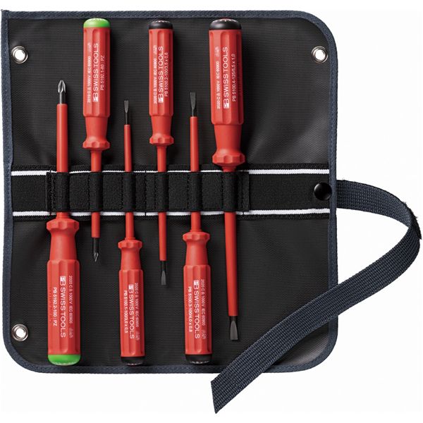 PB SWISS TOOLS ピービースイスツールズ 6本組 スイスクラシックハンドルタイプ 絶縁ドライバーセット（マイナス/ポジマイナス） ロールケース付 5543.SUGY