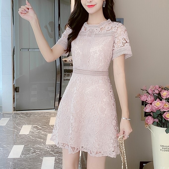 ワンピース レディース 女性用 ボトムス ワンピドレス 透けレース ウェストマーク 抜け感 襟なし