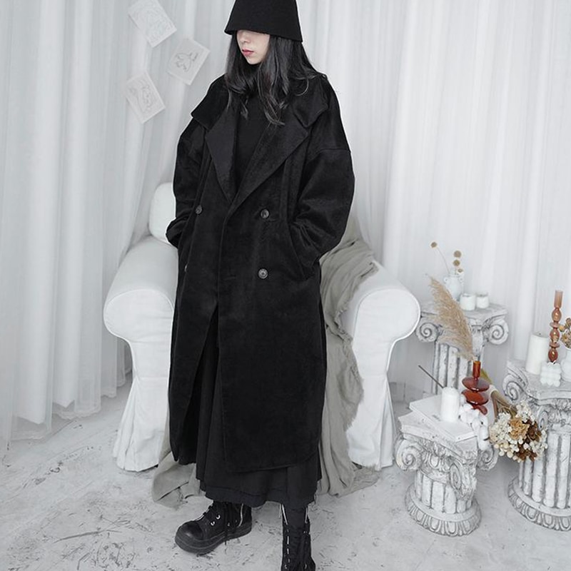 レディースブラックコートミドル丈ファッションカジュアルラージサイズシンプルレディースウールコート韓国風ファッションパーソナライズドレディースコートソリッドカラールーズラージサイズレディースコート