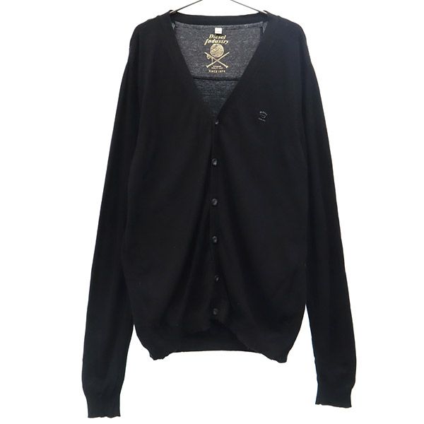 ワンポイントプリント 長袖 ニットカーディガン M ブラック メンズ