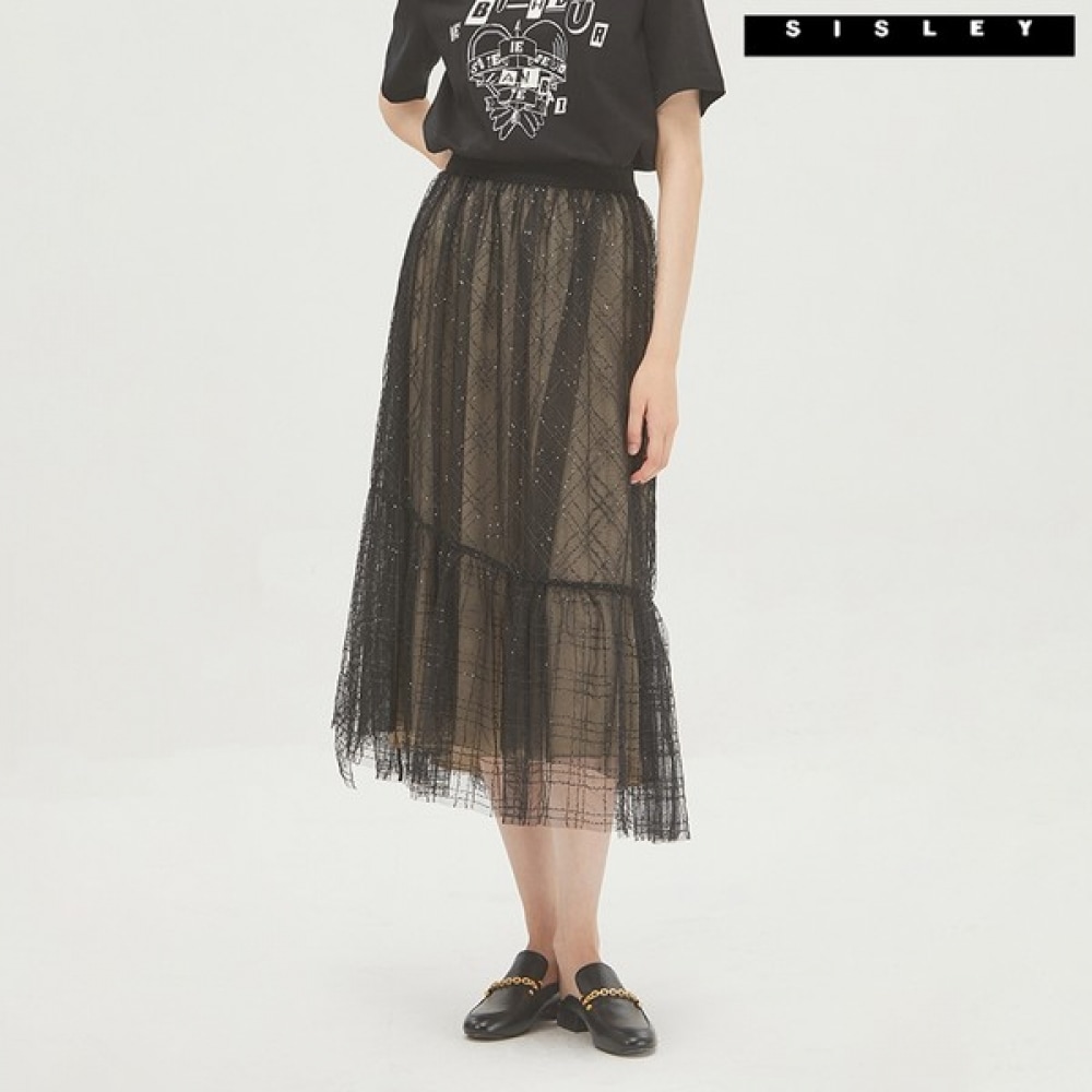 (シスレー) シスレースパンコールメッシュスカート SASK13141_BK