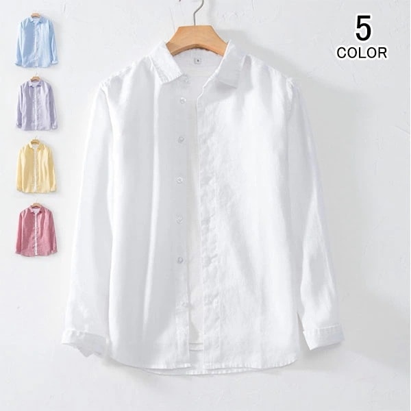 韓国ファッション シャツ メンズ 長袖 綿麻 リネンシャツ メンズ カッターシャツ スリムシャツ 無地 トップス カジュアル 麻シャツ メンズファッション スウェット 長袖シャツ キレイめ 春夏秋 a