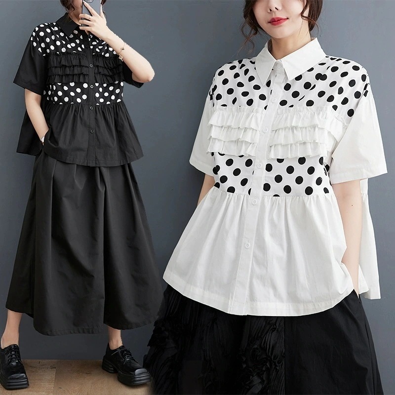 2024夏の新型文芸波点可愛い上着着痩せ効果シャツ半袖