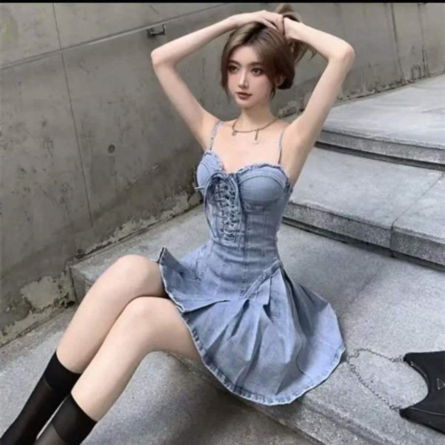 ファッションサマーデニムドレスレディーススリムスリミング新サスンダードレスファッションショートスカートデザインセンス