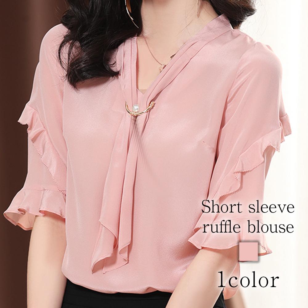 ブラウス レディース 半袖フリルブラウス 黒 ノーアイロン ワンピース Tシャツ 春 レース 安い カットソー ブランド スーツ オフィス カジュアル 冬 秋 きれいめ 高品質 人気 フォーマル フリ
