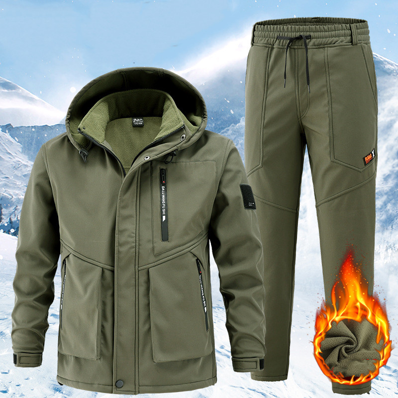 メンズ マウンテンジャケット ワークパンツ 上下セット 防寒 防水 撥水 防風 厚手 裏起毛 裏ボア マウンテンパーカー 長ズボン 2点セット