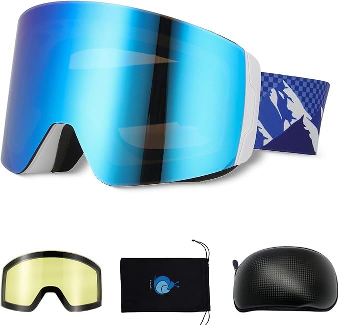 スノーボード ゴーグル 日本企画品 スノボ スキーゴーグル レンズ交換可 昼 夜用 レンズ2枚セット 眼鏡対応 ヘルメット対応 曇り防止 (交換用レンズ*2/ハードケース/収納巾着袋/日本語説明書付き