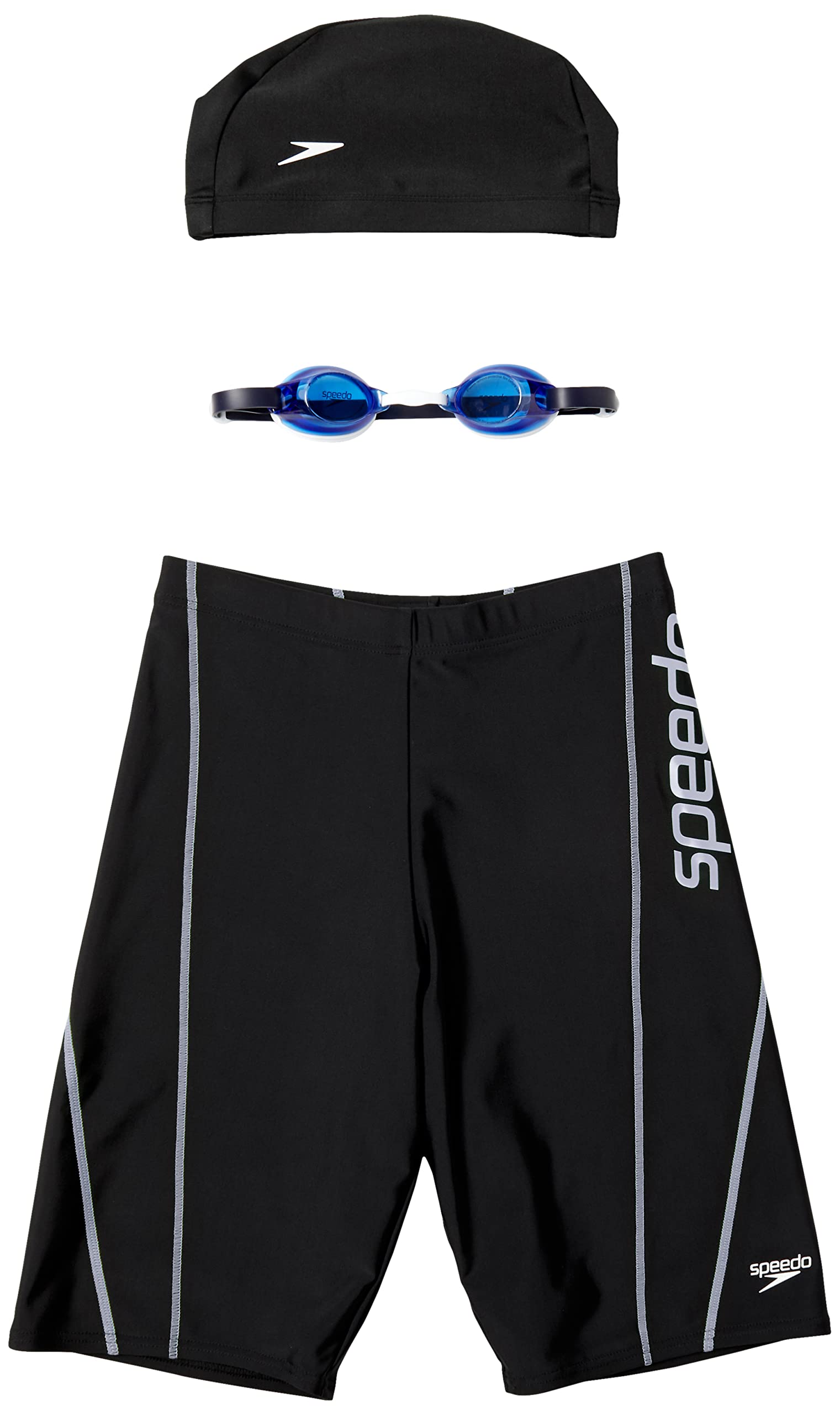 [スピード] フィットネス水着 メンズ 水着 キャップ ゴーグル 3点セット ブラック/グレイ M