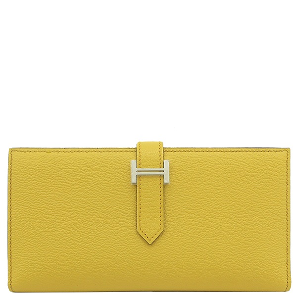 エルメス HERMES 長財布 ベアンスフレ シェーブル サン シルバー金具 新品 未使用 黄色 二つ折り財布 W刻印（2024年製） 【箱】【中古】
