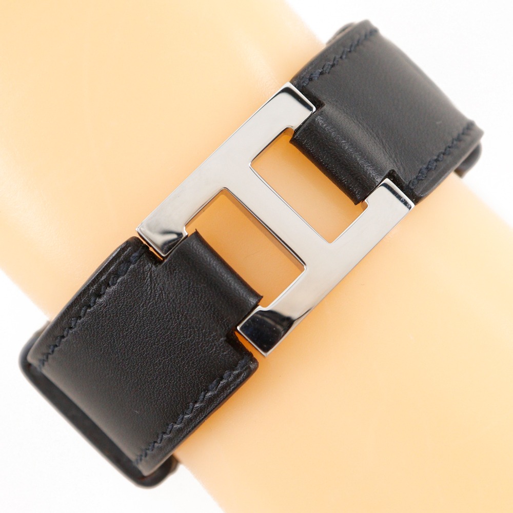 Hロゴ ブレスレット バングル ヴォーシャモニー 黒 シルバー金具 I 約17g ユニセックス 中古品