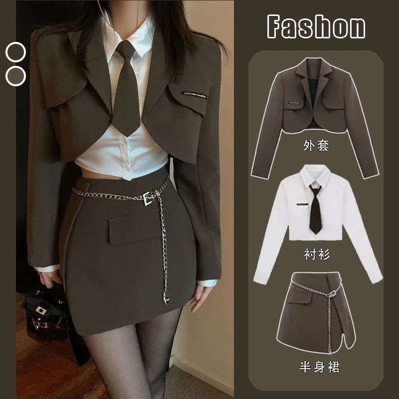 制服スーツワンピース学院風の気品スーツジャケットサテンシャツバッグヒップスカートスーツ女性 脚魅せミニスカート 涼しく楽ちんセットアップ ブレザー コスプレ女子高生