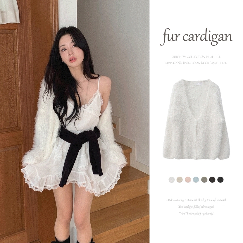 [ハイクオリティ] マーガレット か弱いフィット ファー スナップボタン カーディガン - cd