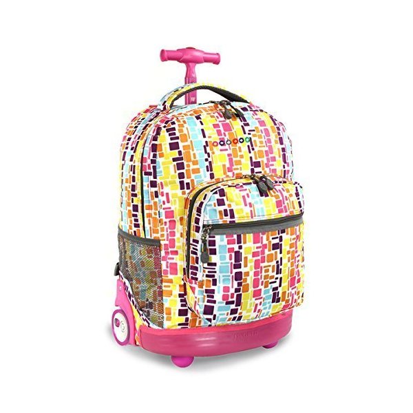 J World Sunrise Squares Neon 18-inch Lightweight Rolling Polyester Multi-compartment Telescoping H