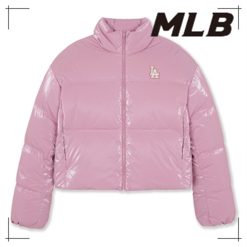MLB公式 ダウン Womens Cropped Glossy Curved Padding LA (L.Pink)