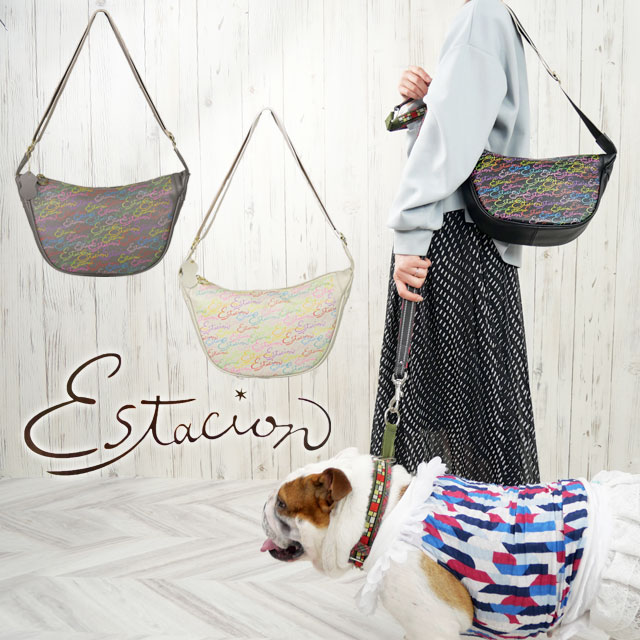 エスタシオン バッグ レディース エスタシオンロゴ ショルダーバッグ 斜めがけ バック 肩掛け BAG 本革 2WAY カラフル カバン X-1027C ブラック 黒 グレ