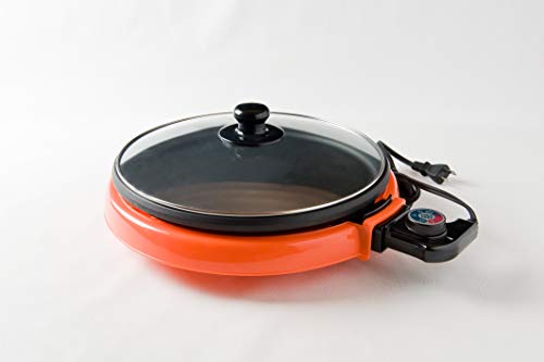 丸山技研 電気 ホットプレート 28cm ガラス蓋 丸形 1200W ダイヤル温調式 オレンジ AZ