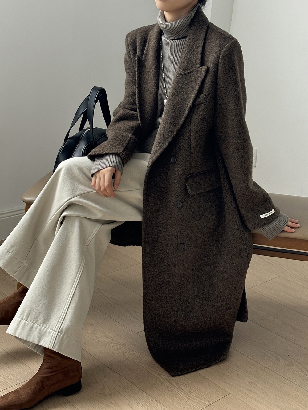 ヴィンテージスーツ襟ヘリンボーン柄両面ツイードコート女性冬ポジティブショルダールーズツイードジャケット