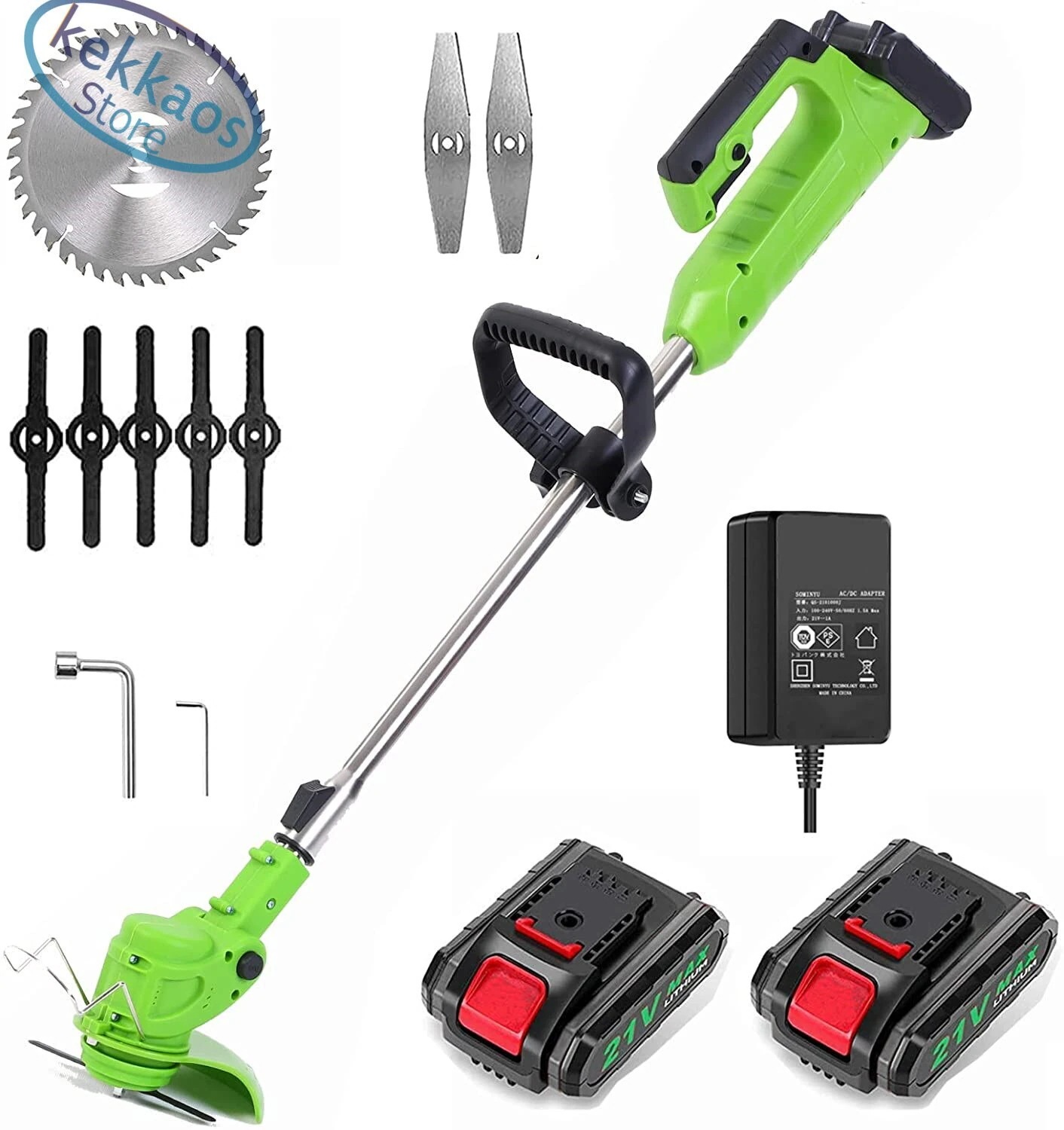 充電式草刈機 電動草刈り機 芝刈り機 除草機 軽量 コードレス 2個バッテリー充電器 替刃付き