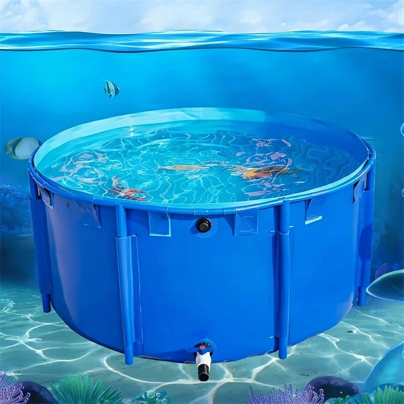 大型水槽 貯水プール ラウンド キャンバス 水槽 1.2x1m(1.1トン)+1m水管 大型水槽金属製ブラケット付き 大型 折りたたみ 養殖 庭の池 立体養魚池 屋外 魚のいる池 安全性確保 鯉の飼育