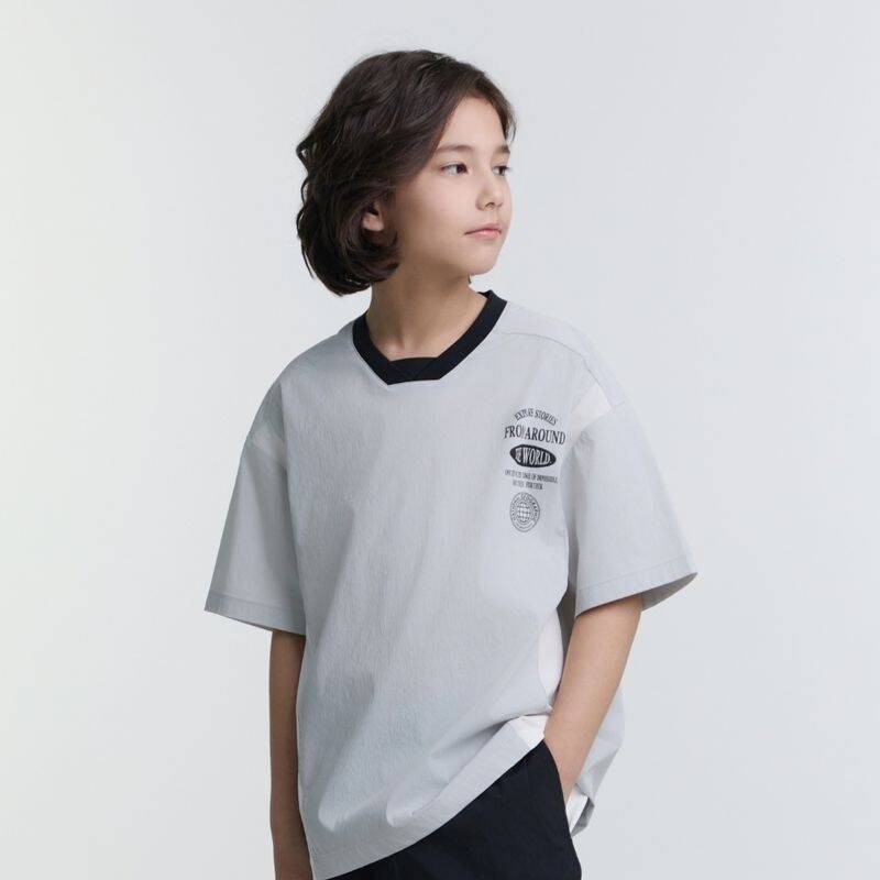 ナショナルジオグラフィックキッズ NATIONAL GEOGRAPHIC KIDS K252UTS914 フローズン・クールウェーブ・カラーブロック・ウーブン半袖Tシャツ ICEGREY 500739
