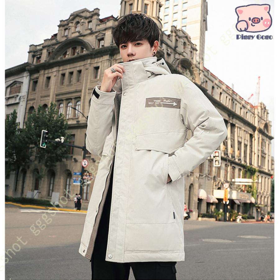 冬の特恵ダウンコート ハーフ丈 メンズ ダウンジャケット 長袖 厚手 細身 防寒 あったか フード付き 保温 男性用 アウター おしゃれ 無地 中綿ダウンジャケット コート