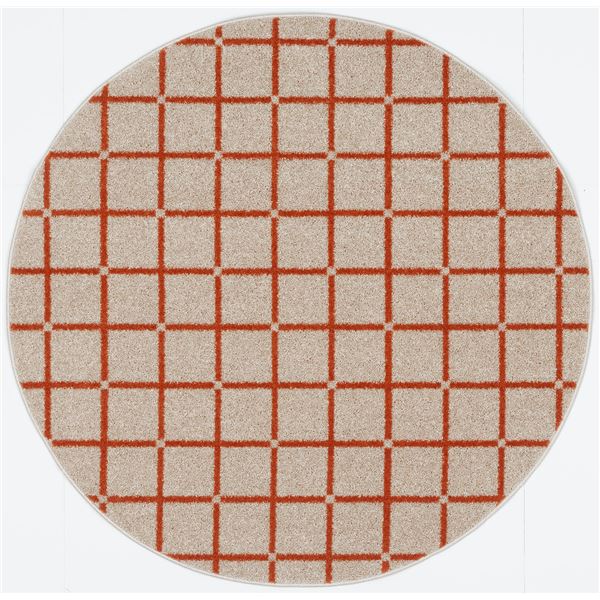 ラグ マット 絨毯 約幅150×長さ150cm 正円 オレンジ チェック柄 洗える 日本製 防ダニ 滑り止め加工 床暖房可 スミノエ オセロ