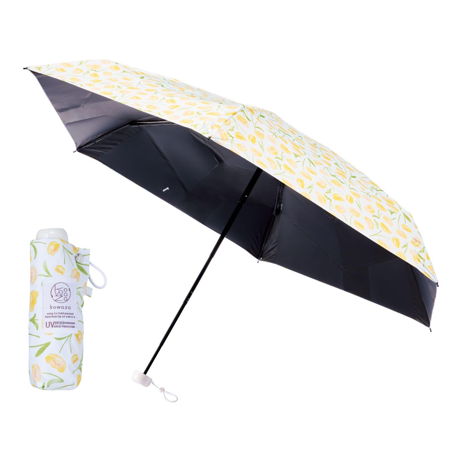 kowaza 日傘 畳みやすい 折りたたみ傘 遮光100% 遮熱 UVカット 形状記憶 形状安定 晴雨兼用 軽量 コワザ 手開き 簡単開閉 花柄 urawaza 親骨50cm 30285 30286