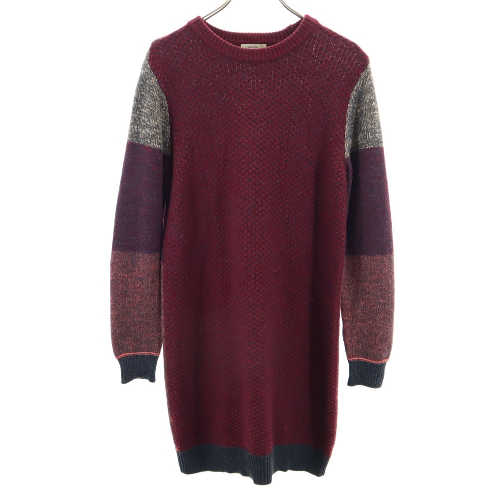 ウール 長袖 ニット ワンピース M ボルドー レディース