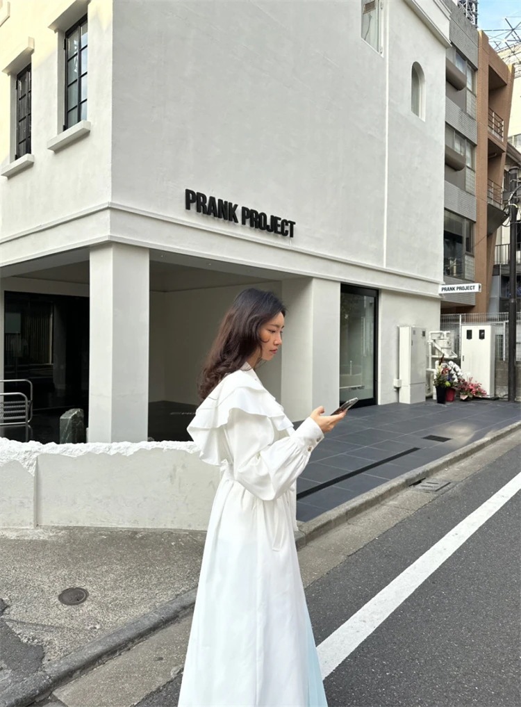 コート ロング INSスタイル フリル スーツ襟 快適である ダスターコート 縫付 受け取って腰 トレンチコート 上品映えアウタートレンチコート