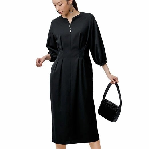 [最安値挑戦]！パール調タックワンピース レディース 秋冬 ワンピース M-LL