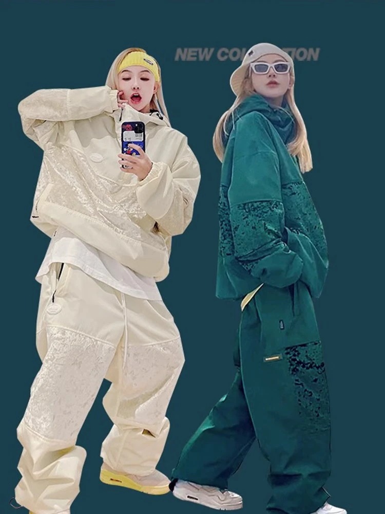 スノーボードウェア20242025上下セットレディースメンズジャケットアウターパンツグリーンクリームスノボースキーウェアスノボウェア韓国風防水防寒防雪保温防風