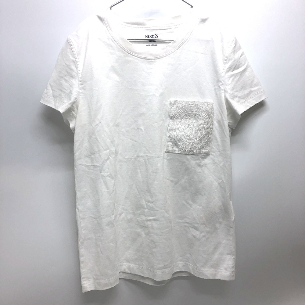 半袖Ｔシャツ 刺繍入れ モザイク Hロゴ ポケット 半袖シャツ Tシャツ 半袖 夏服 アパレル コットン ホワイト
