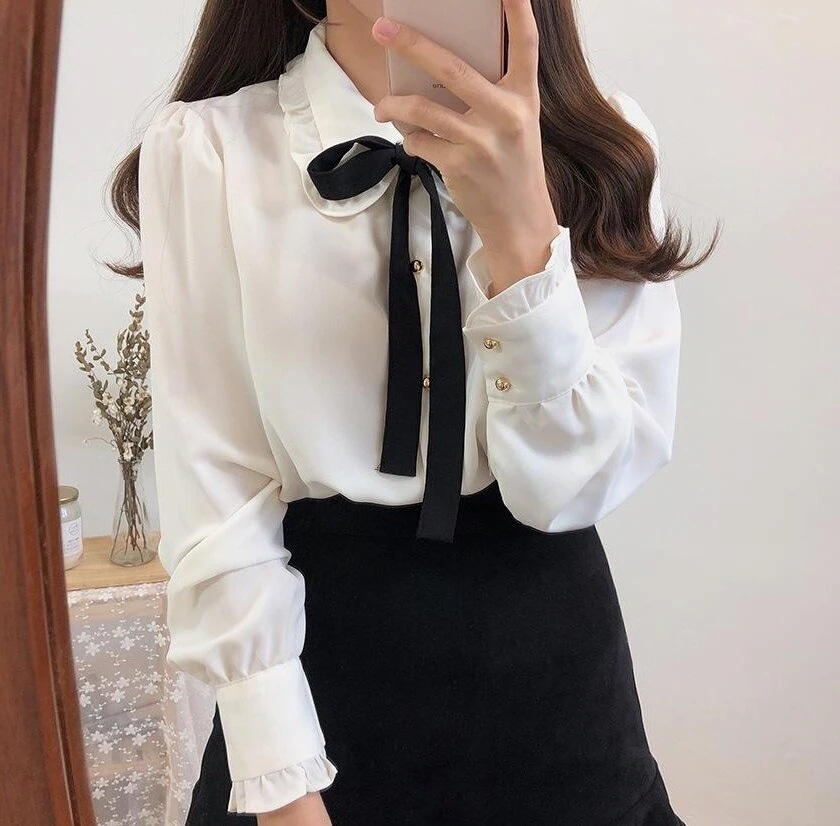 使えるシフォンブラウス新しいシャツワイシャツ可愛いシャツちょう結びリボンのシャツ 春先取りブラウス サテンシャツ 今っぽシアーシャツ トップス ブラウス UVカット 長袖ブラウス ブラウストップスシャ