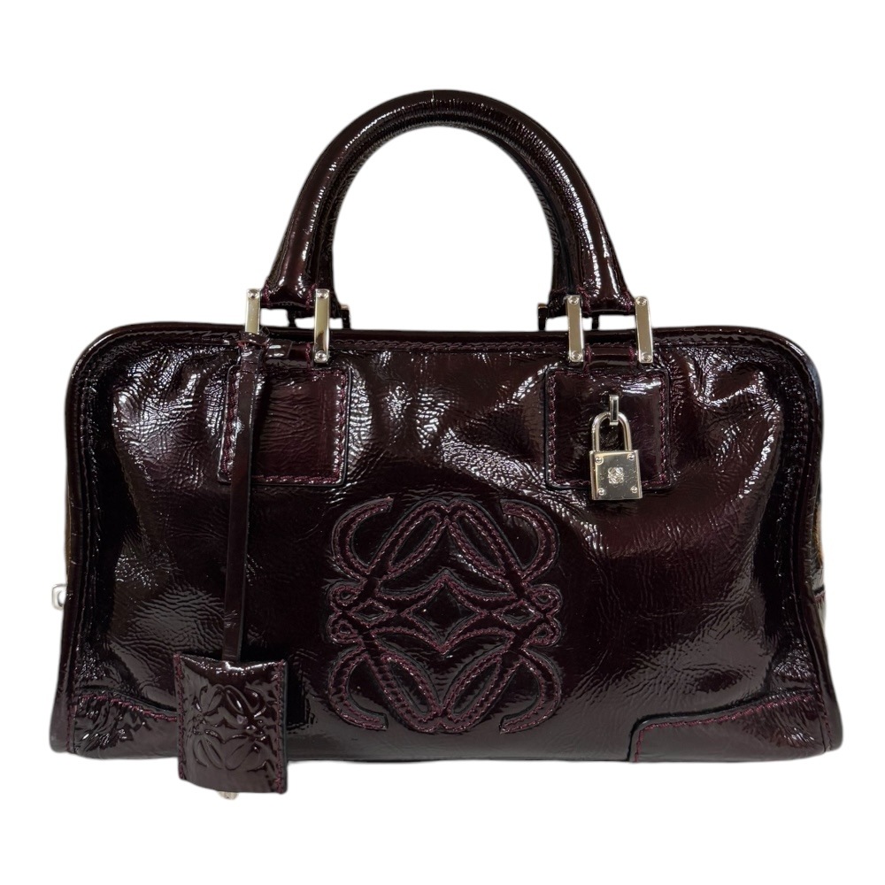 ロエベ アマソナ28 ハンドバッグ エナメル パープル LOEWE 中古