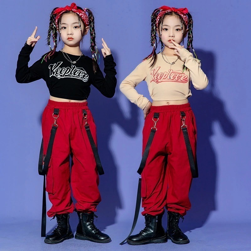 子供用ヒップホップヒップホップ衣装女の子ジャズへそ衣装パフォーマンス衣装子供用練習衣装
