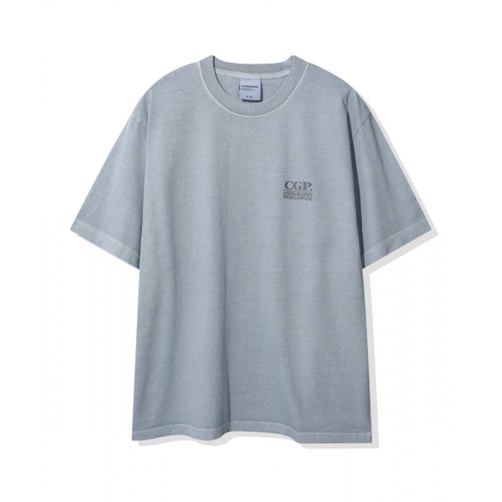 CODEGRY ピグメントスクエアロゴショートスリーブ Tシャツ_スカイブルー