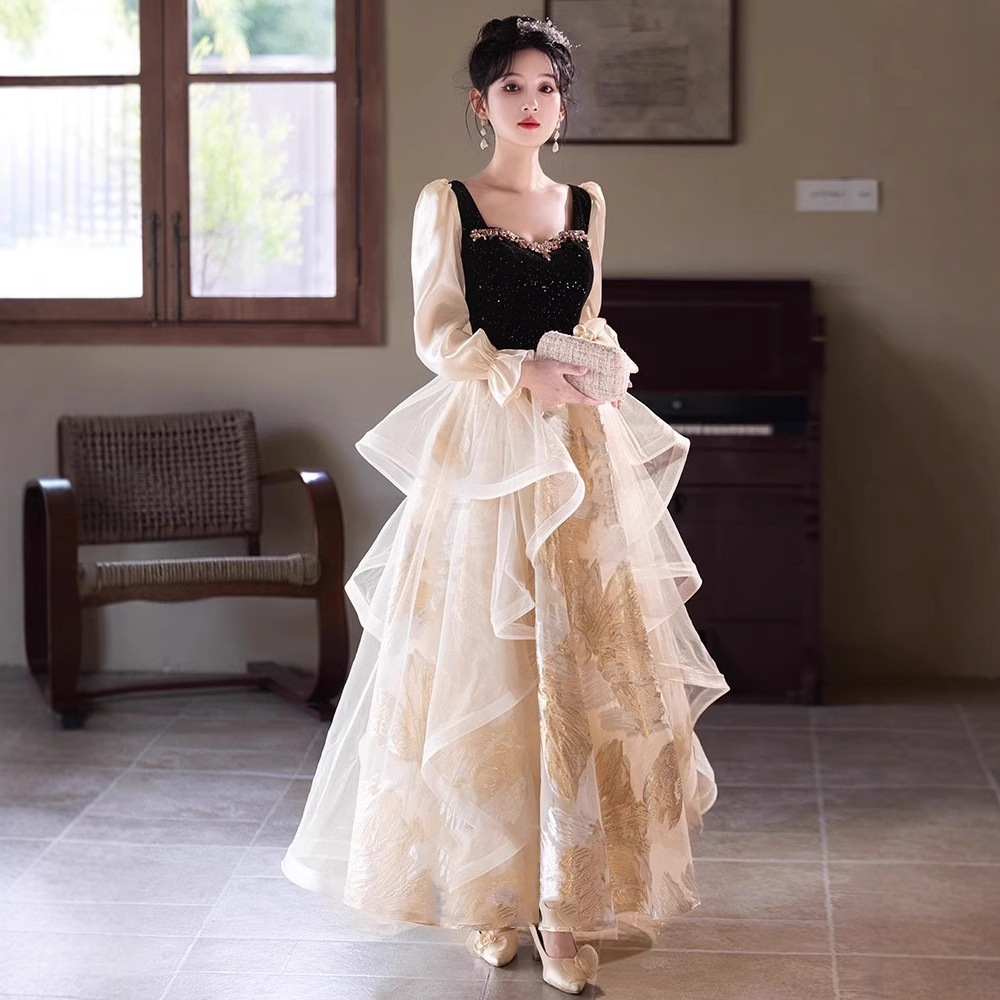 三七節です コンサート 公式の場です 卒業式 イブニングドレス女性の新しい気質長袖逃亡者プリンセス声楽試験イブニングドレスドレス