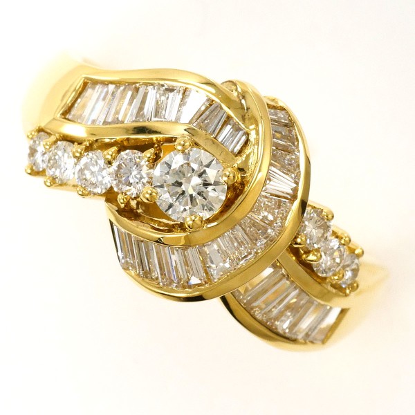 K18 18金 YG リング 14号 ダイヤ 0.36 0.69 カード鑑別書 ジュエリー 中古