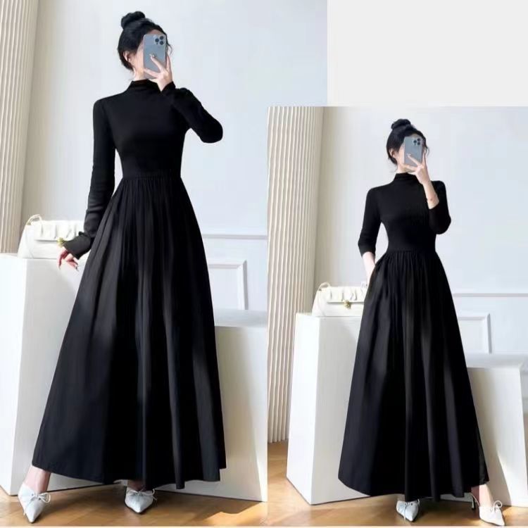 韓国ファッション 黒ワンピース ニットワンピ