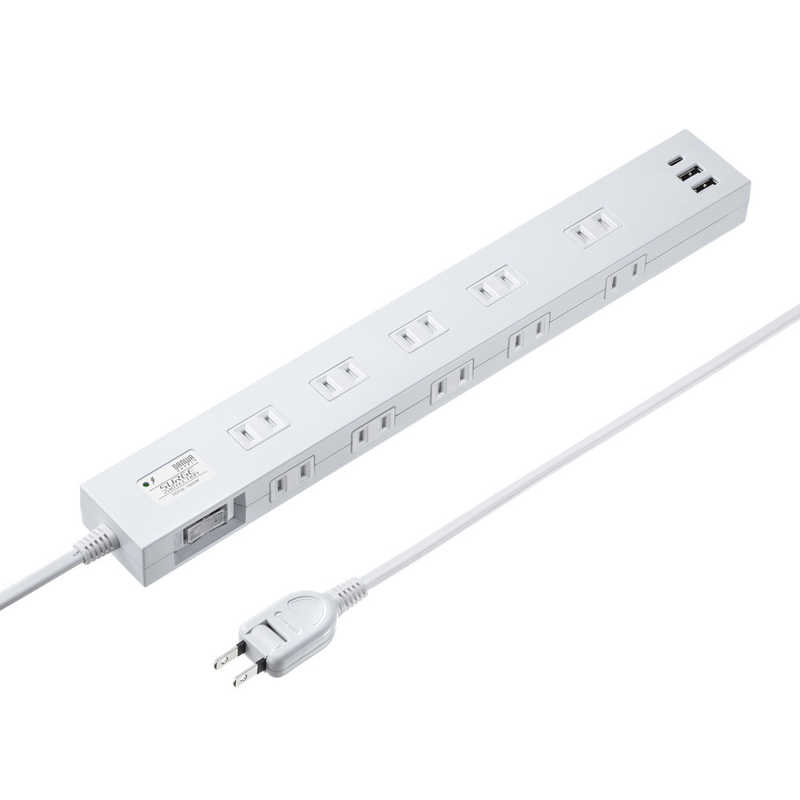 サンワサプライ　雷タップ 10個口＋USB-A＋Type-C(PD20W)　TAP-SP2110NUC-3W
