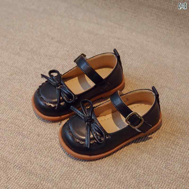 キッズシューズ 女の子 ローカット 合成皮革 革内張り 牛筋底 PUインソール 無地 蝶結 面ファスナー 滑り止め 柔らかい底 黒 春秋 韓国風 幼児 普段使い かわいい