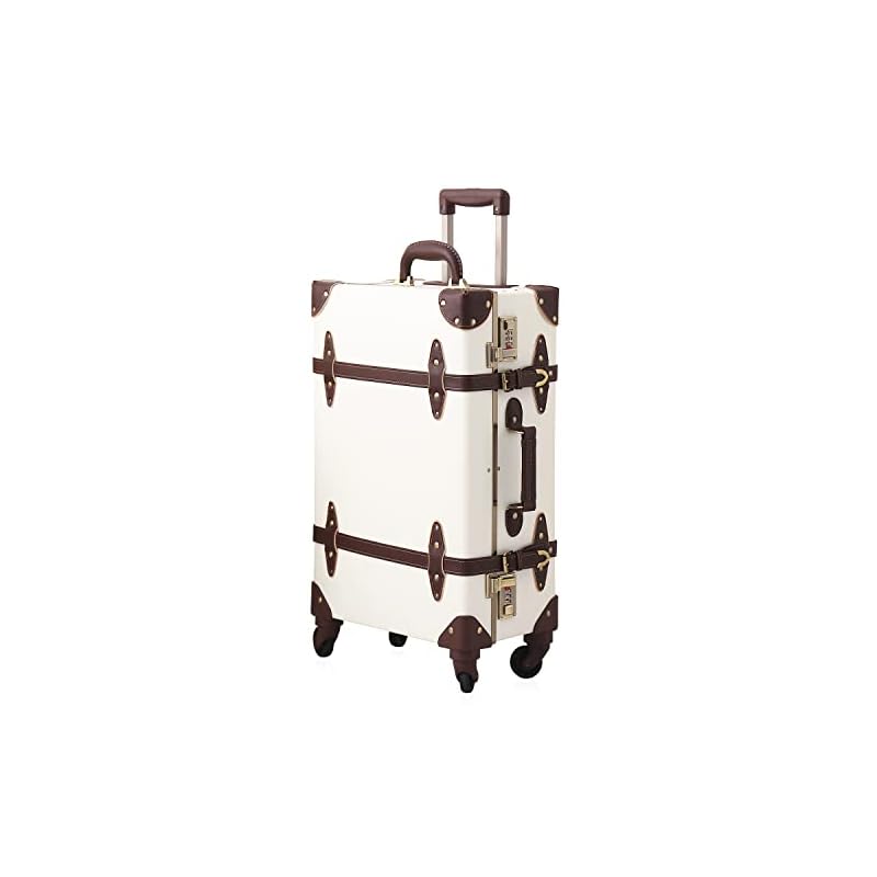 [urecity] トランクケース キャリーバッグ 革 手作り 復古主義 レトロ おしゃれ かわいい 超軽量 旅行 出張 大容量 静音四輪 (ホーリーホワイト, Lサイズ(24