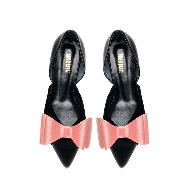 シグネチャーリボンフラットシューズ[ブラックピンク]