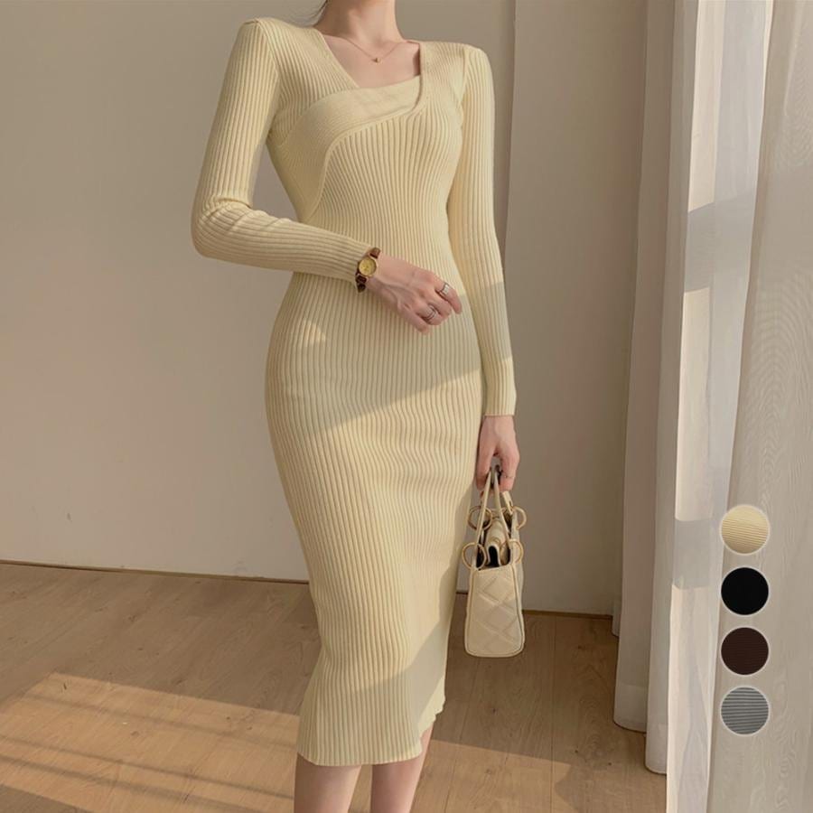 タイト ニットワンピース クロスネック 5,267円