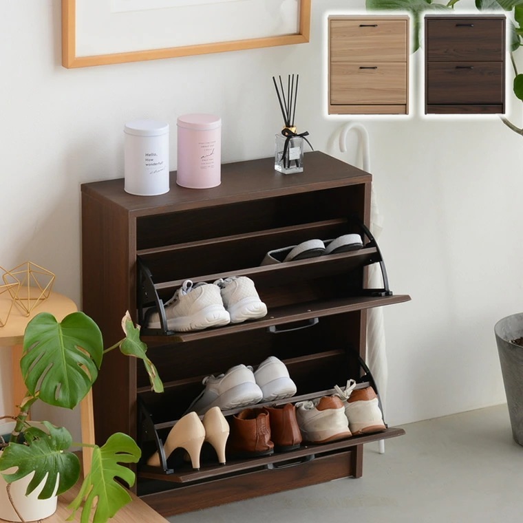 靴箱 下駄箱 スリム靴収納 2段シューズラック 玄関収納 引き出し ひとり暮らし ラック靴収納棚 省スペース おしゃれ