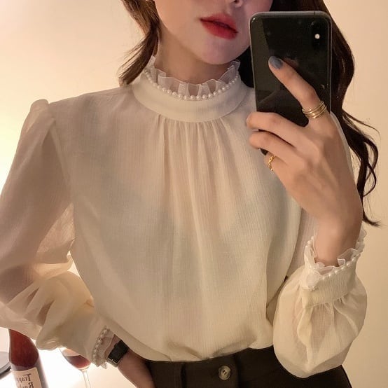 レディース トップス シャツ ブラウス シャツブラウス パール襟シフォンブラウス 290 4,494円